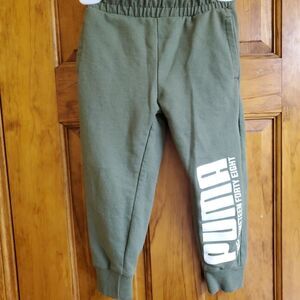 PUMA 4T Joggers Kids Green Graphic Logo Fleece Sweatpants Athletic Activewear